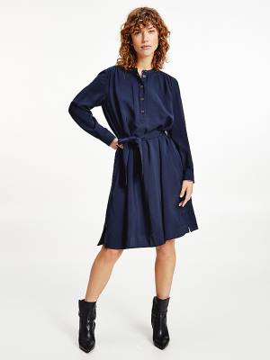 Blue Tommy Hilfiger Long Sleeve Knee Length Shift Women's Dress | TH462LRY