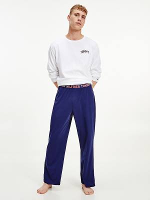 Blue Tommy Hilfiger Long Sleeve Logo Set Men's Pyjamas | TH329TXW