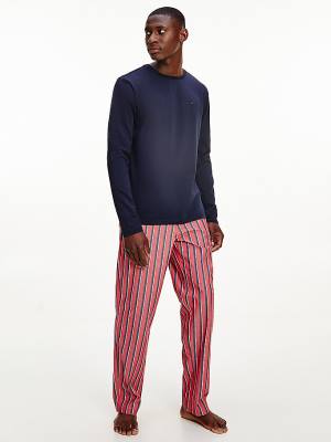 Blue Tommy Hilfiger Long Sleeve Organic Cotton Set Men's Pyjamas | TH759SRG