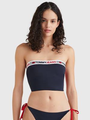 Blue Tommy Hilfiger Longline Bandeau Bikini Top Women's Swimwear | TH908JWP