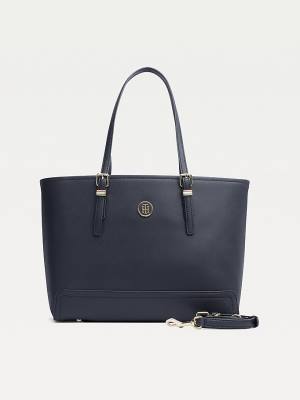 Blue Tommy Hilfiger Medium Monogram Logo Tote Women's Bags | TH974XLY