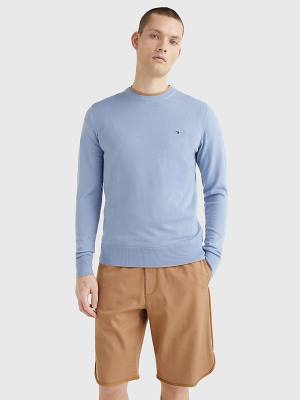 Blue Tommy Hilfiger Merino Wool Crew Neck Jumper Men's Sweaters | TH865XZU