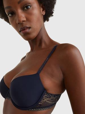 Blue Tommy Hilfiger Metallic Lace Balconette Bra Women's Underwear | TH378CTV