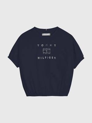 Blue Tommy Hilfiger Metallic Logo Elasticated Waist Girls' T Shirts | TH215RYK