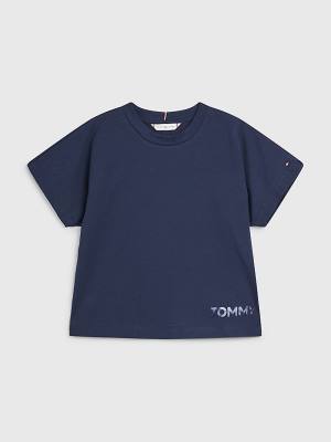 Blue Tommy Hilfiger Metallic Logo Organic Cotton Girls' T Shirts | TH689FPT