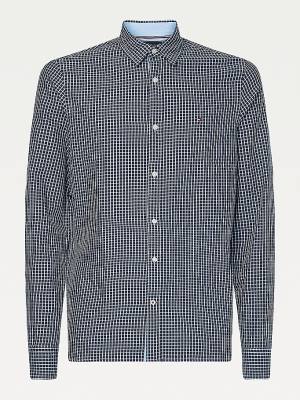 Blue Tommy Hilfiger Micro Check Slim Fit Men's Shirts | TH719YNQ