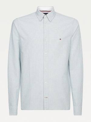 Blue Tommy Hilfiger Micro Check Slim Fit Oxford Men's Shirts | TH825LOE