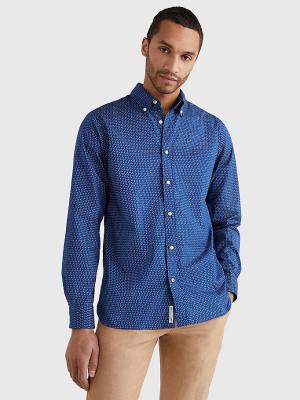 Blue Tommy Hilfiger Micro Print Poplin Regular Fit Men's Shirts | TH164KUB