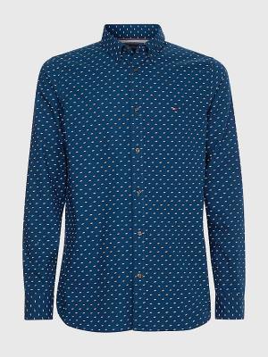 Blue Tommy Hilfiger Micro Print Poplin Slim Fit Men's Shirts | TH931SUT