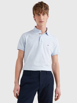 Blue Tommy Hilfiger Micro Print Slim Fit Men's Polo Shirts | TH901LSQ