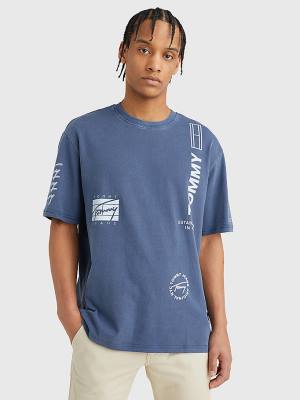 Blue Tommy Hilfiger Mixed Logo Men's T Shirts | TH907ZOH