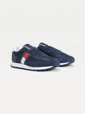 Blue Tommy Hilfiger Mixed Panel Men's Sneakers | TH729ETY