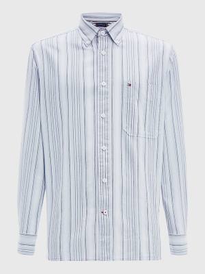 Blue Tommy Hilfiger Mixed Stripe Oxford Men's Shirts | TH083QHO