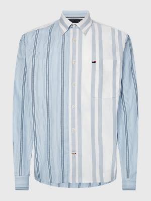 Blue Tommy Hilfiger Mixed Stripe Oxford Men's Shirts | TH943FCV