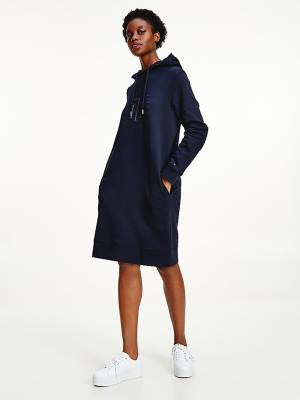 Blue Tommy Hilfiger Monogram Embroidery Hooded Jumper Women's Dress | TH386TPG