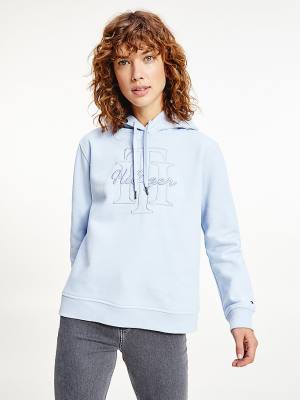 Blue Tommy Hilfiger Monogram Embroidery Regular Fit Women's Hoodie | TH695MWD