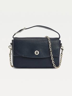 Blue Tommy Hilfiger Monogram Plaque Flap Crossover Women's Bags | TH948MST