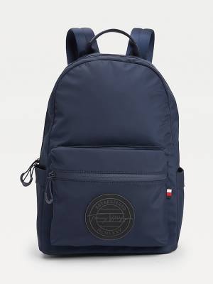 Blue Tommy Hilfiger Monogram Print Backpack Men's Bags | TH863KIR