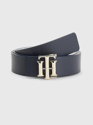 Blue Tommy Hilfiger Monogram Reversible Leather Women's Belts | TH956TDL