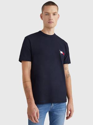 Blue Tommy Hilfiger Motion Flag Embroidery Men's T Shirts | TH371WPL