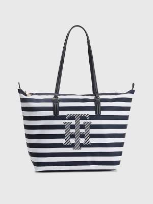 Blue Tommy Hilfiger Nylon Stripe Tote Women's Bags | TH398BWK