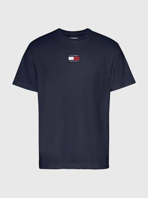 Blue Tommy Hilfiger Organic Cotton Badge Men's T Shirts | TH504BNV