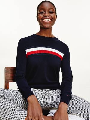 Blue Tommy Hilfiger Organic Cotton Crew Neck Jumper Women's Sweaters | TH673AZH