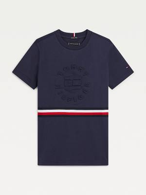 Blue Tommy Hilfiger Organic Cotton Embossed Logo Boys' T Shirts | TH790SUI