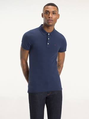 Blue Tommy Hilfiger Organic Cotton Fine Pique Slim Men's Polo Shirts | TH015PWR