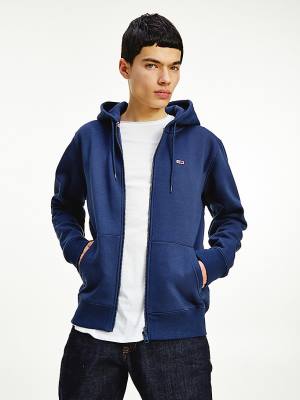 Blue Tommy Hilfiger Organic Cotton Fleece Zip-Thru Men's Hoodie | TH465GJT