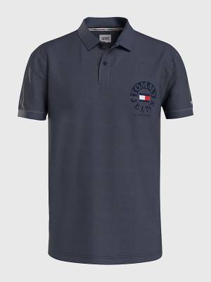 Blue Tommy Hilfiger Organic Cotton Logo Embroidery Men's Polo Shirts | TH136URY