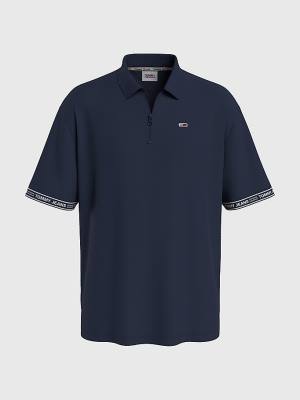 Blue Tommy Hilfiger Organic Cotton Logo Tape Men's Polo Shirts | TH783EYU