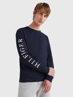 Blue Tommy Hilfiger Organic Cotton Long Sleeve Men's T Shirts | TH610VRM