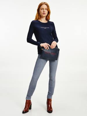 Blue Tommy Hilfiger Organic Cotton Long Sleeve Women's T Shirts | TH923KDG