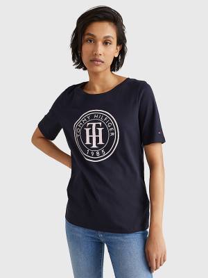 Blue Tommy Hilfiger Organic Cotton Print Women's T Shirts | TH801PNX