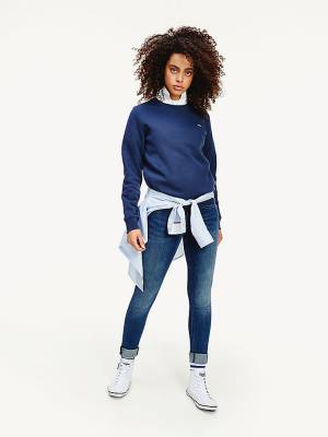 Blue Tommy Hilfiger Organic Cotton Regular Fit Fleece Women's Sweatshirts | TH235SUY