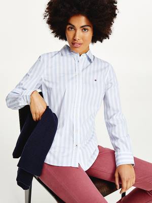 Blue Tommy Hilfiger Organic Cotton Regular Fit Women's Shirts | TH486TJN