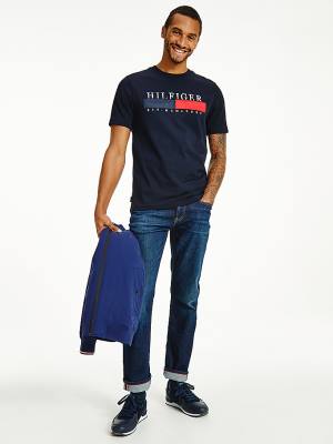 Blue Tommy Hilfiger Organic Cotton Relaxed Fit Men's T Shirts | TH641NOD