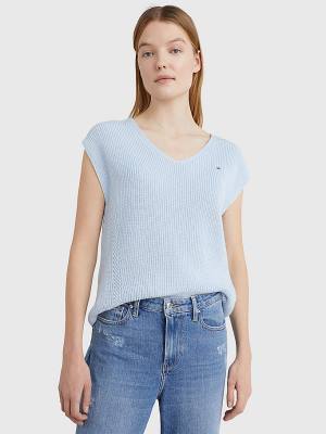 Blue Tommy Hilfiger Organic Cotton Relaxed Fit Textured Vest Women's Sweaters | TH804USE