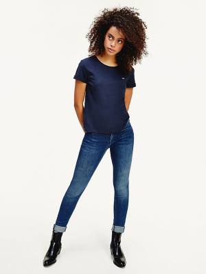 Blue Tommy Hilfiger Organic Cotton Slim Fit Women's T Shirts | TH067PCG