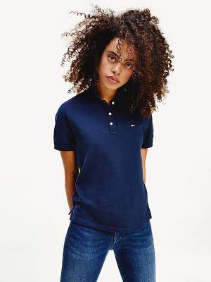 Blue Tommy Hilfiger Organic Cotton Slim Fit Women's Polo Shirts | TH394SXO