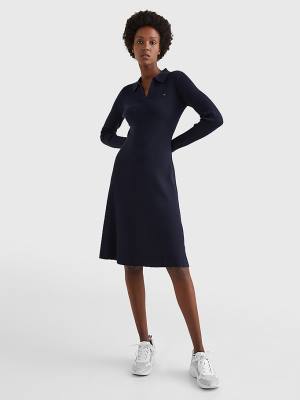 Blue Tommy Hilfiger Organic Cotton Slim Fit Polo Women's Dress | TH647NVU