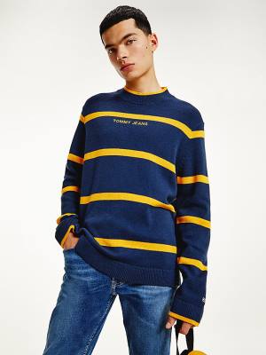 Blue Tommy Hilfiger Organic Cotton Stripe Jumper Men's Sweaters | TH701LPF