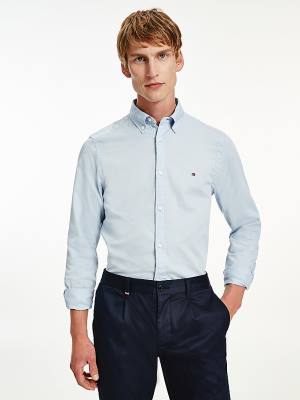 Blue Tommy Hilfiger Organic Cotton Twill Slim Fit Men's Shirts | TH726QJI