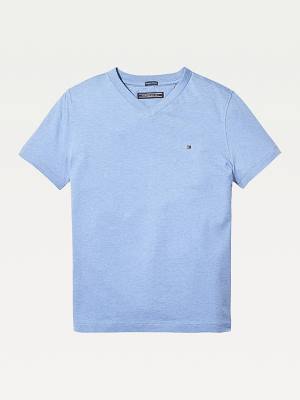 Blue Tommy Hilfiger Organic Cotton V-Neck Boys' T Shirts | TH409OKT