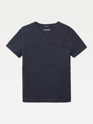 Blue Tommy Hilfiger Organic Cotton V-Neck Boys' T Shirts | TH510TWL