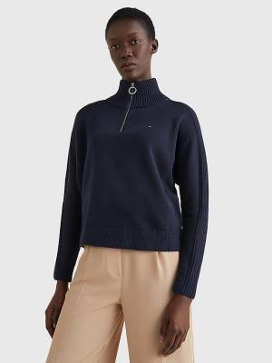 Blue Tommy Hilfiger Oversized Half-Zip High Neck Jumper Women's Sweaters | TH128EIX