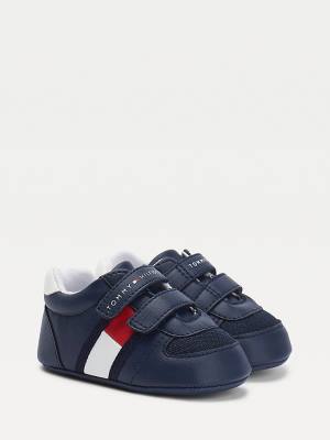 Blue Tommy Hilfiger Padded Hook And Loop Fastening Boys' Sneakers | TH146RIG