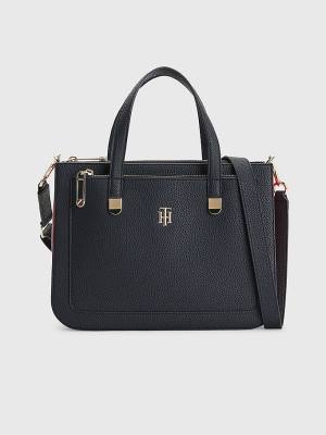 Blue Tommy Hilfiger Pebble Grain Signature Satchel Women's Bags | TH286XZS