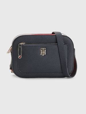 Blue Tommy Hilfiger Pebble Grain Signature Camera Women's Bags | TH765QBZ